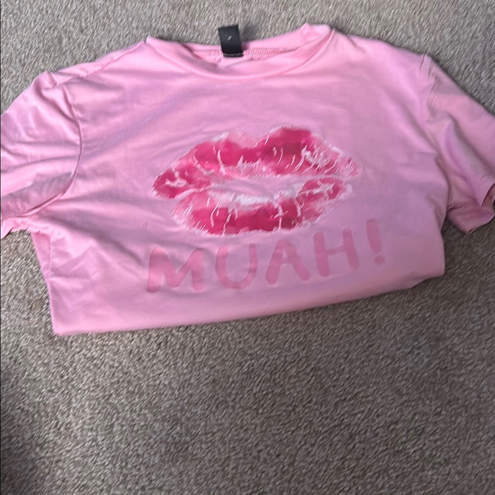 Pink Kids Shirt with Lip Print